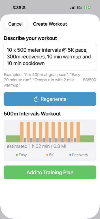 PaceMatrix workout creation screen